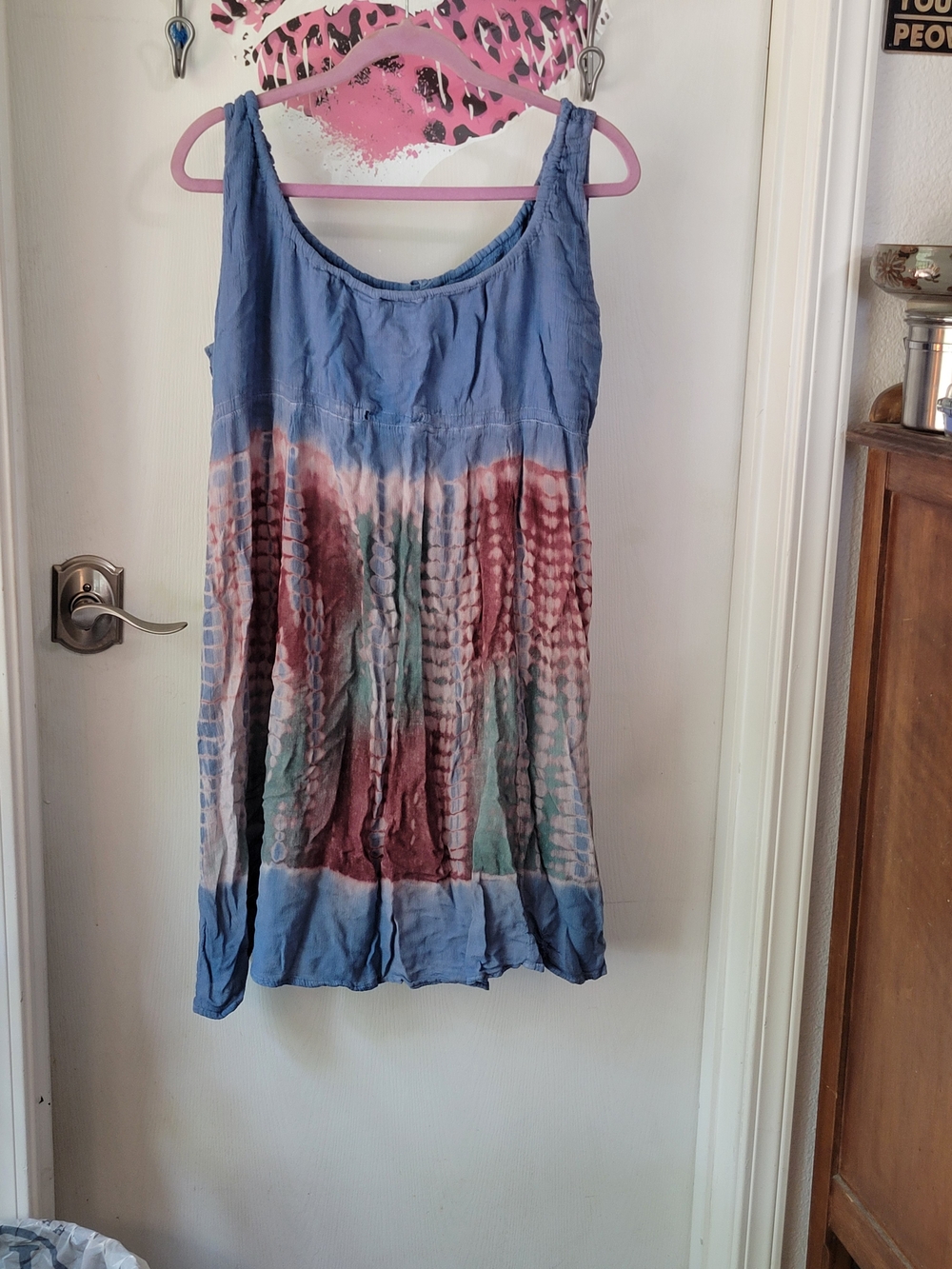 raya sun Blue and Multi Tie-Dye Mini Sundress